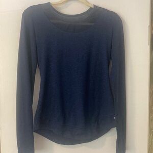 Women's Navy Blue Long Sleeve Top with sheer neck detail